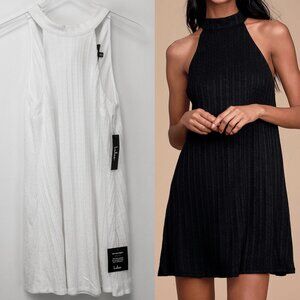 Lulu's Thoughtfulness Swing Dress Ribbed Halter Mini Sleeveless White XS New
